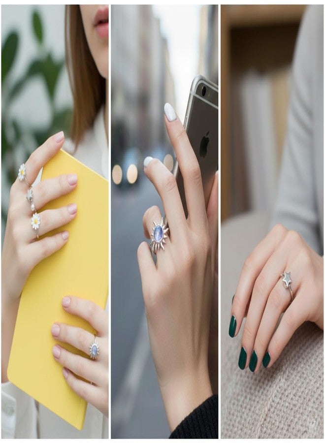 nmajnvo 3PCS Fidget Rings for Anxiety Women Adjustable, Sunflower Rotating Ring Set, Anxiety Relief Ring with Beads, Rotating Star for Stress Relief, Silver Plated Open Jewelry Gift - Image 4